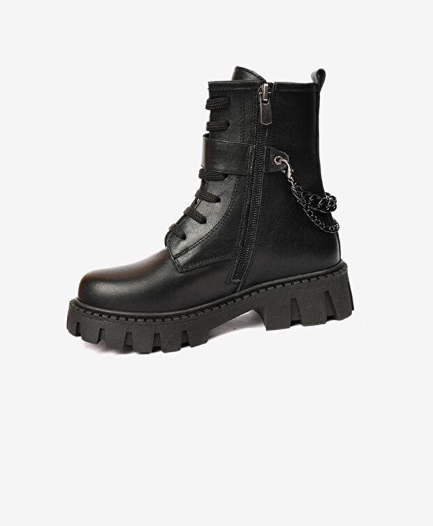 Kız Çocuk Siyah Hakiki Deri Termo Taban Bot - 3