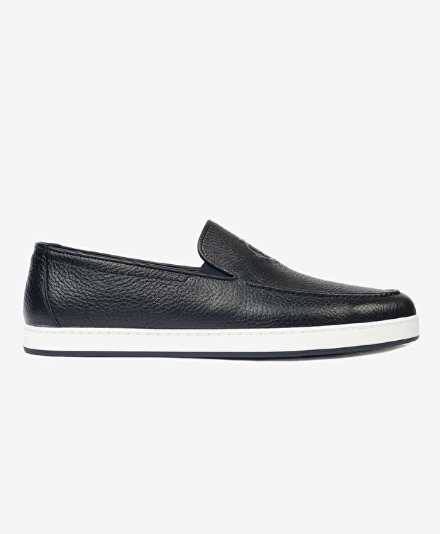 Erkek Lacivert Hakiki Deri Loafer Ayakkabı - 1