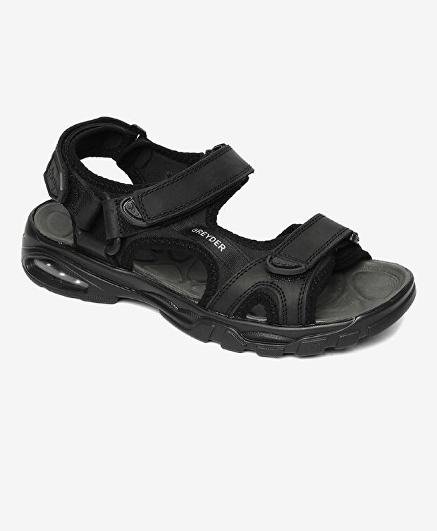 Erkek Siyah Hakiki Deri Sandalet - 1