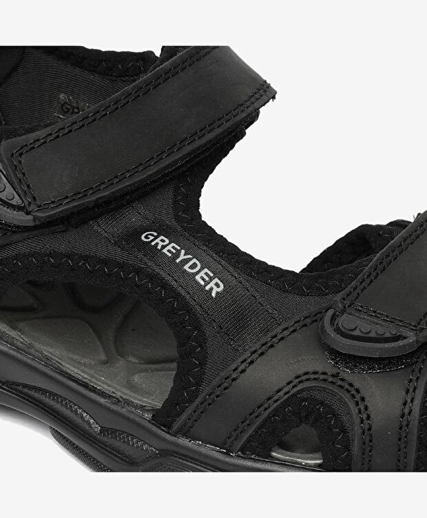 Erkek Siyah Hakiki Deri Sandalet - 5