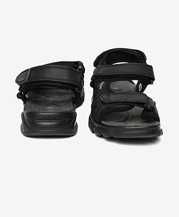 Erkek Siyah Hakiki Deri Sandalet - 7