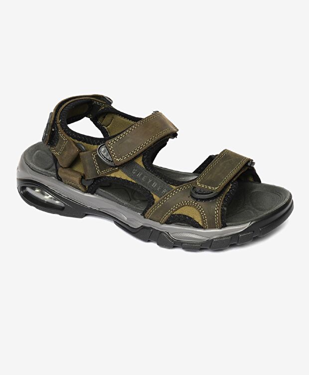 Erkek Haki Hakiki Deri Sandalet - 2