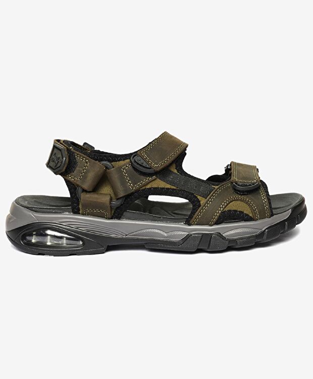 Erkek Haki Hakiki Deri Sandalet - 1