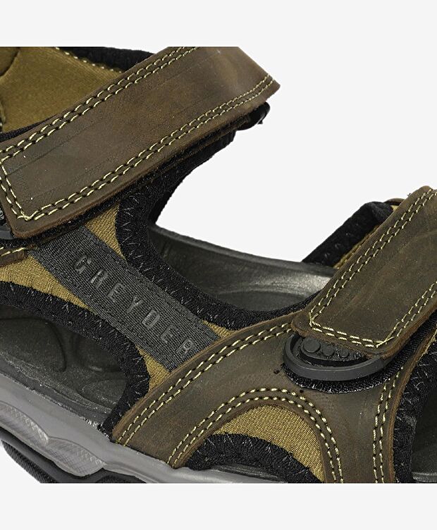 Erkek Haki Hakiki Deri Sandalet - 5