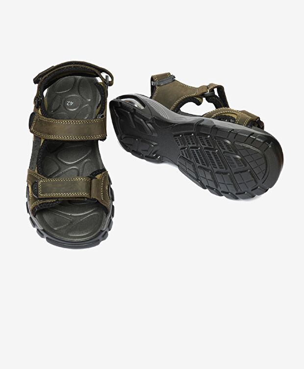 Erkek Haki Hakiki Deri Sandalet - 6