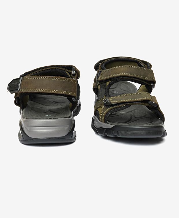 Erkek Haki Hakiki Deri Sandalet - 7