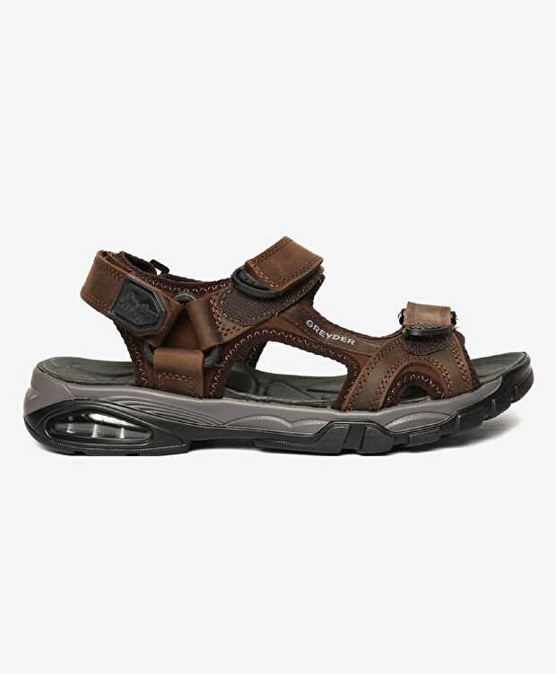 Erkek Kahverengi Hakiki Deri Sandalet - 1