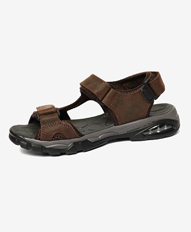 Erkek Kahverengi Hakiki Deri Sandalet - 3