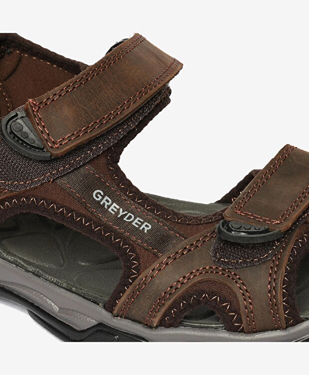 Erkek Kahverengi Hakiki Deri Sandalet - 5