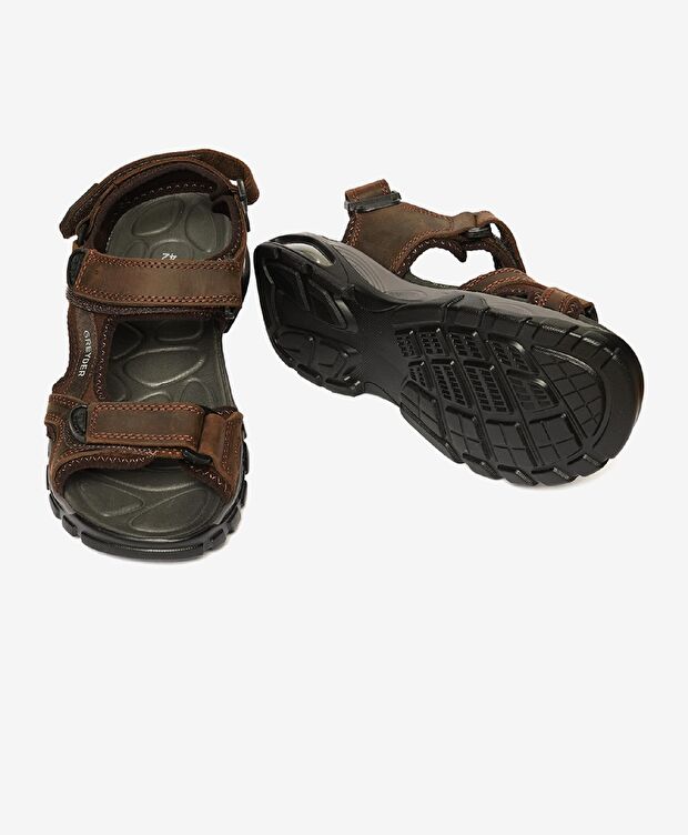 Erkek Kahverengi Hakiki Deri Sandalet - 6