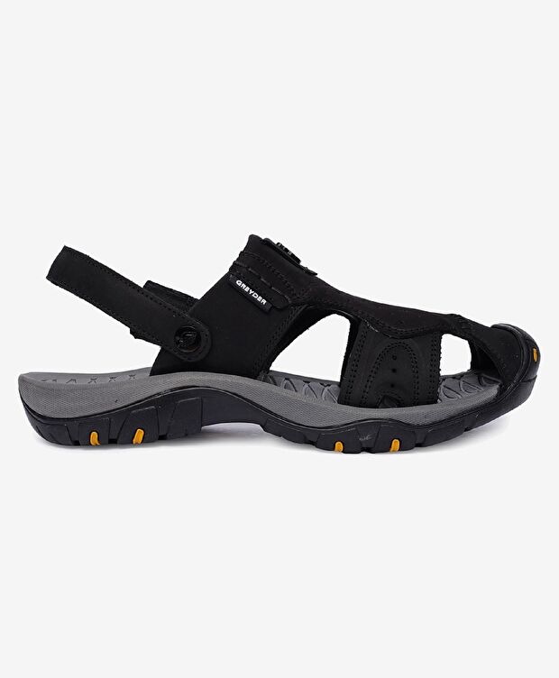 Erkek Siyah Hakiki Deri Sandalet - 1