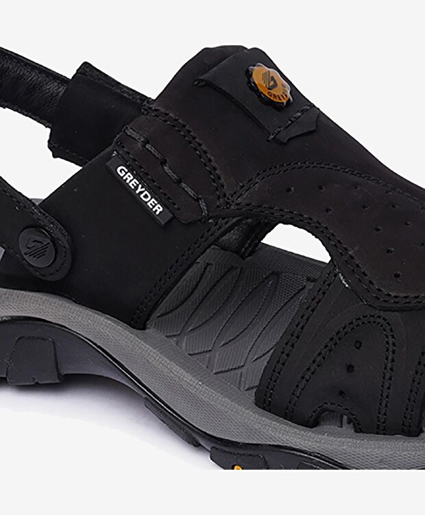 Erkek Siyah Hakiki Deri Sandalet - 5