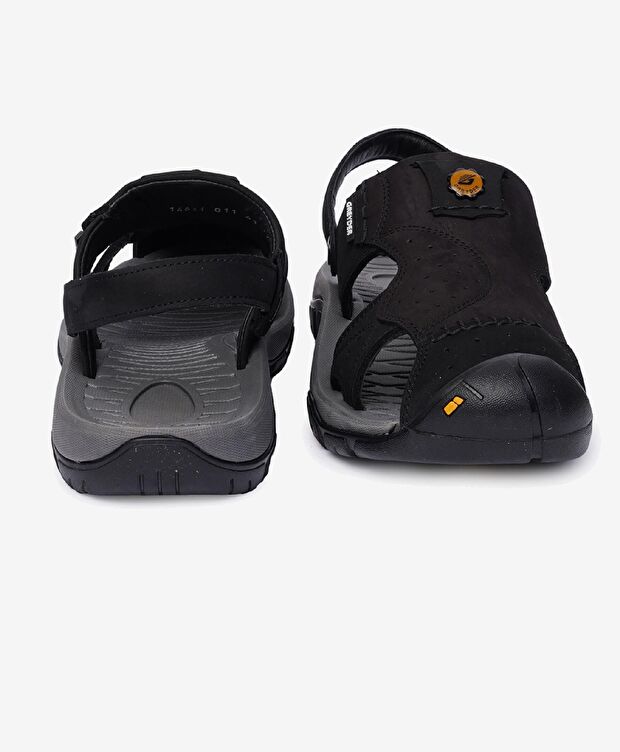 Erkek Siyah Hakiki Deri Sandalet - 7