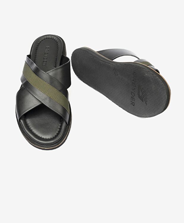 Erkek Siyah Haki Hakiki Deri Terlik - 6