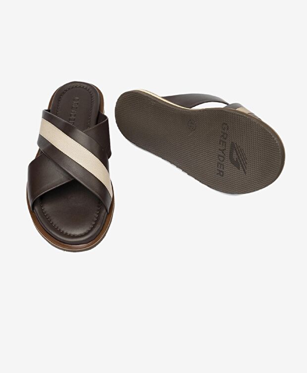 Erkek Kahverengi Vizon Hakiki Deri Terlik - 6