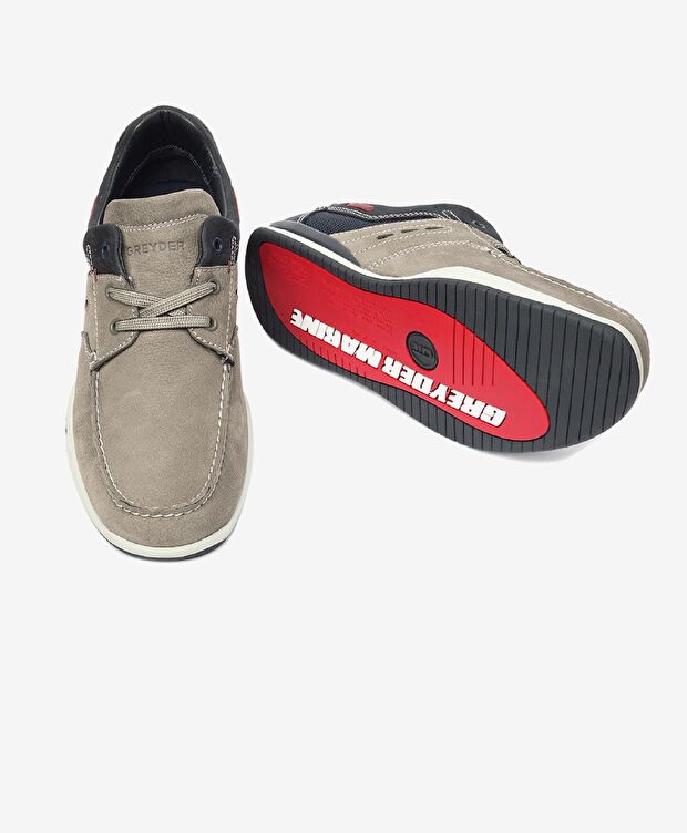 Erkek Gri Lacivert Hakiki Deri Marine Ayakkabı - 6