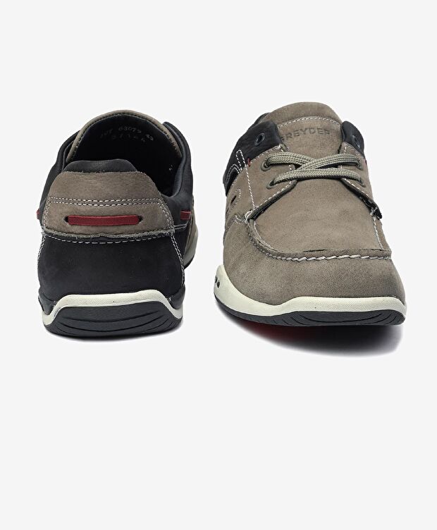 Erkek Gri Lacivert Hakiki Deri Marine Ayakkabı - 7