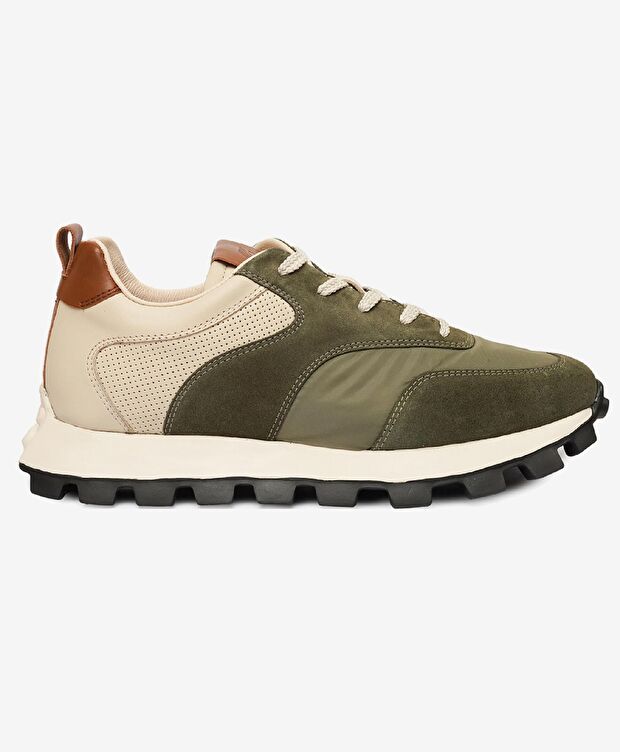 Erkek Haki Ekru Hakiki Deri Spor Ayakkabı - 1