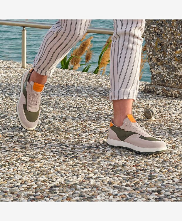 Erkek Vizon Haki Hakiki Deri Spor Ayakkabı - 9