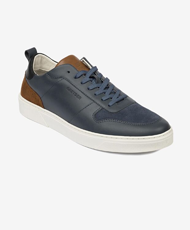 Erkek Lacivert Hakiki Deri Sneaker Ayakkabı - 2