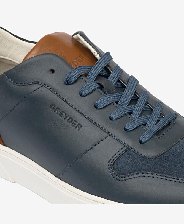 Erkek Lacivert Hakiki Deri Sneaker Ayakkabı - 5