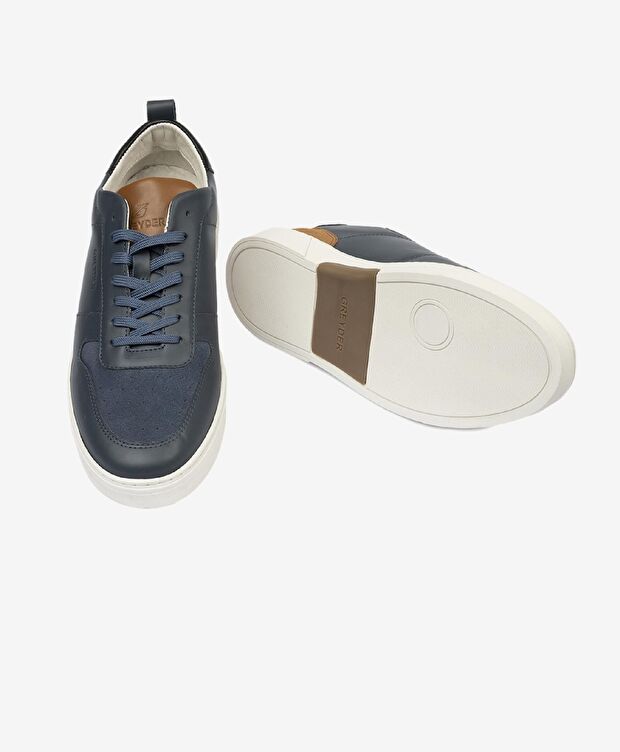 Erkek Lacivert Hakiki Deri Sneaker Ayakkabı - 6