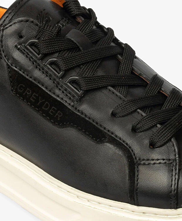 Erkek Siyah Hakiki Deri Sneaker Ayakkabı - 5