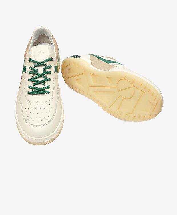 Erkek Beyaz Yeşil Hakiki Deri Sneaker Ayakkabı - 6