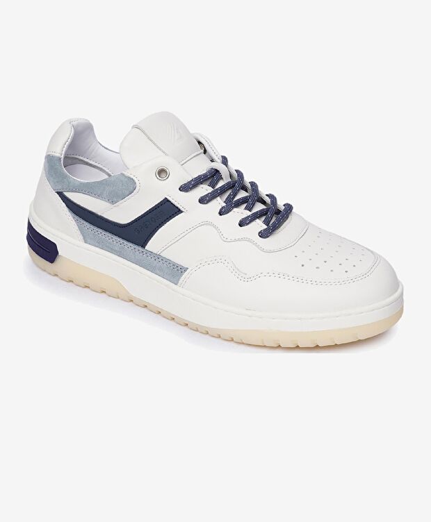 Erkek Beyaz Mavi Hakiki Deri Sneaker Ayakkabı - 2