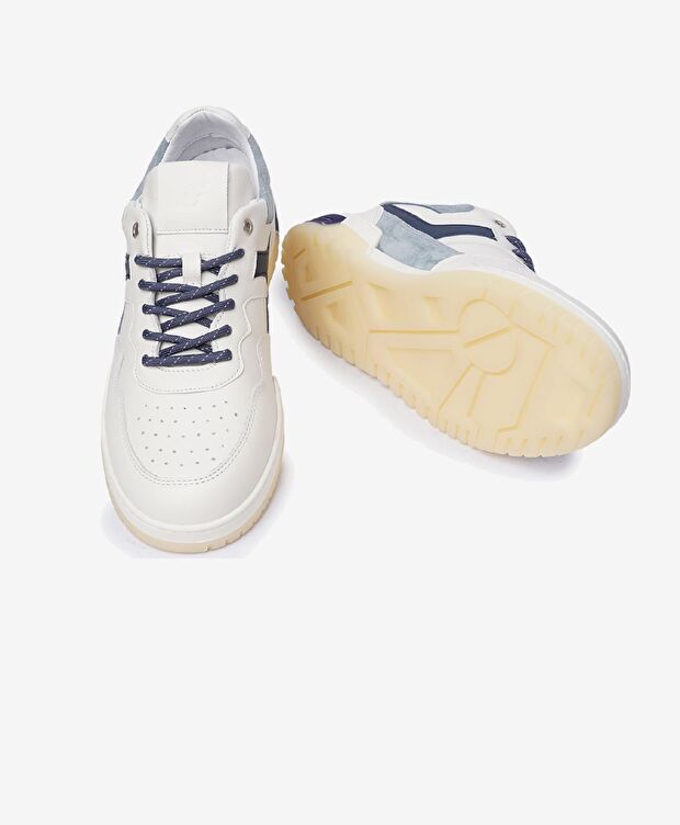 Erkek Beyaz Mavi Hakiki Deri Sneaker Ayakkabı - 6