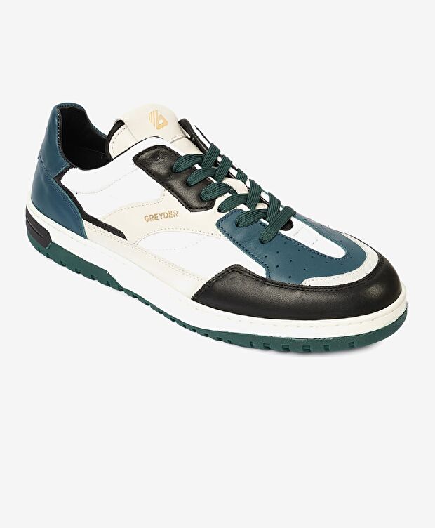 Erkek Siyah Beyaz Hakiki Deri Sneaker Ayakkabı - 1