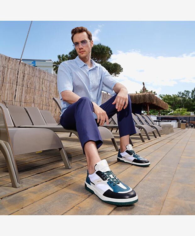 Erkek Siyah Beyaz Hakiki Deri Sneaker Ayakkabı - 8