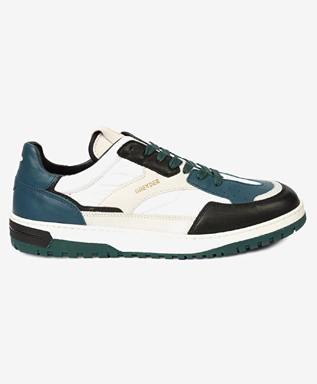 Erkek Siyah Beyaz Hakiki Deri Sneaker Ayakkabı - 1