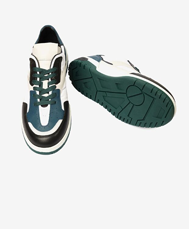 Erkek Siyah Beyaz Hakiki Deri Sneaker Ayakkabı - 6