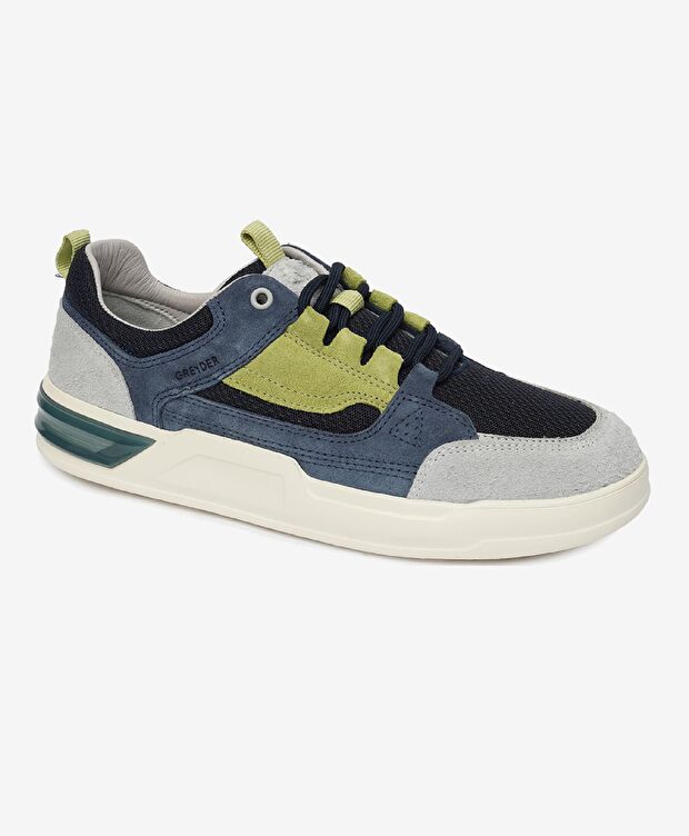 Erkek İndigo Hakiki Deri Sneaker Ayakkabı - 1