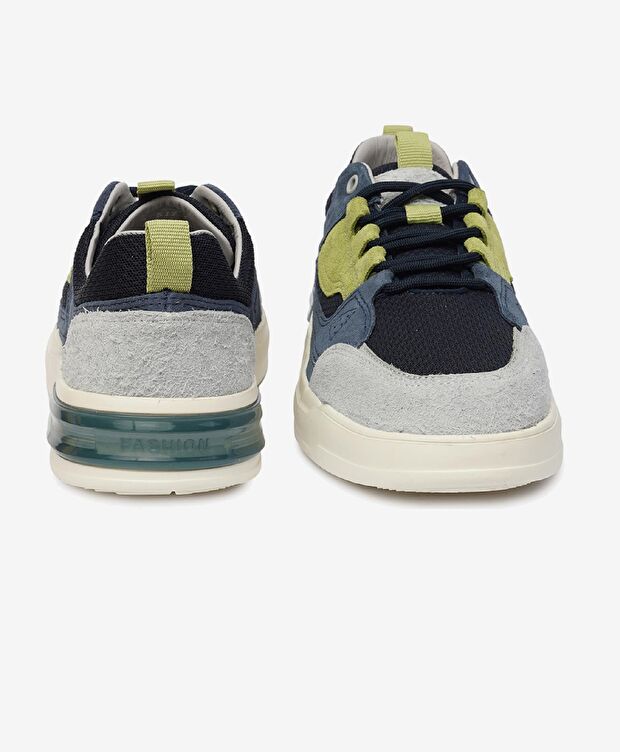 Erkek İndigo Hakiki Deri Sneaker Ayakkabı - 7