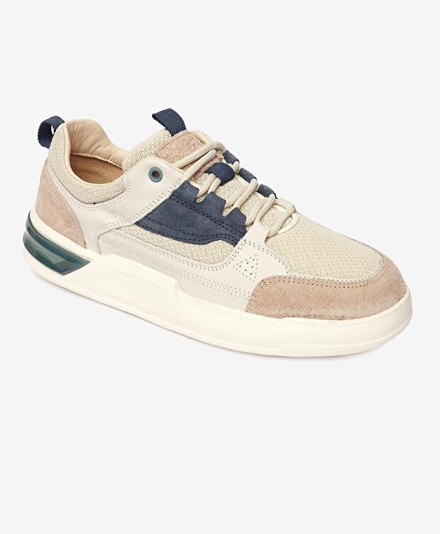 Erkek Beyaz Açık Vizon Hakiki Deri Sneaker Ayakkabı - 4