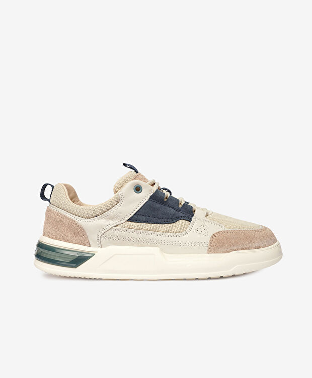 Erkek Beyaz Açık Vizon Hakiki Deri Sneaker Ayakkabı - 1