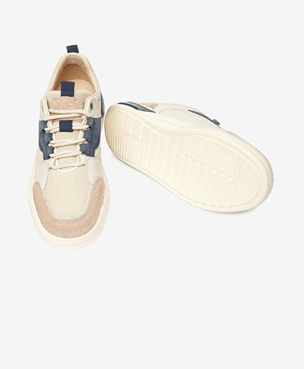 Erkek Beyaz Açık Vizon Hakiki Deri Sneaker Ayakkabı - 8