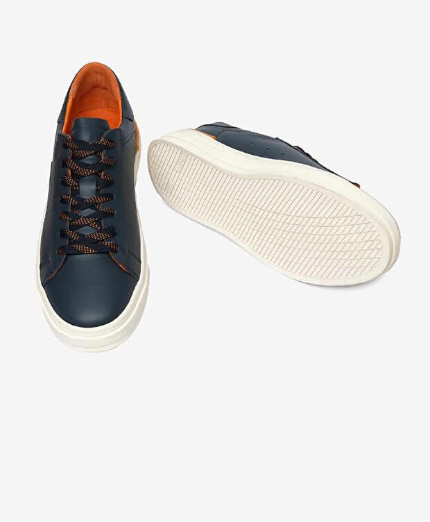Erkek Lacivert Hakiki Deri Sneaker Ayakkabı - 6