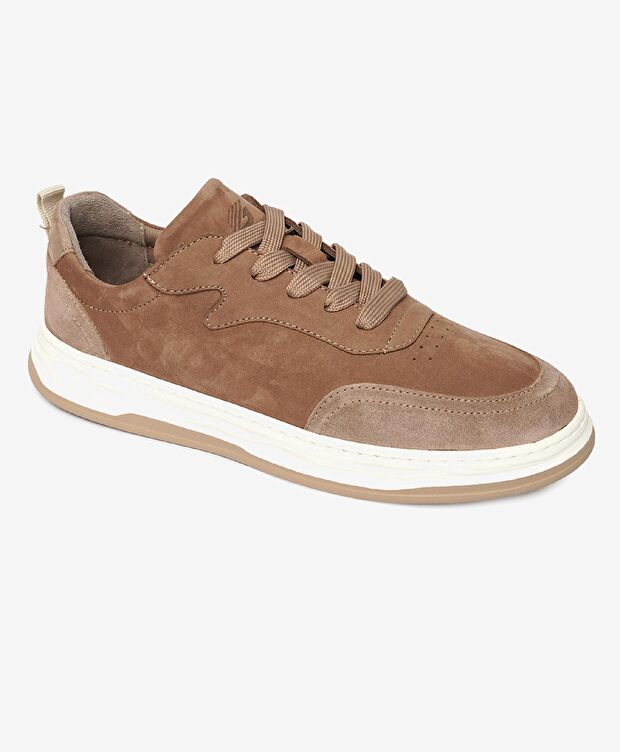 Erkek Koyu Vizon Hakiki Deri Sneaker Ayakkabı - 1