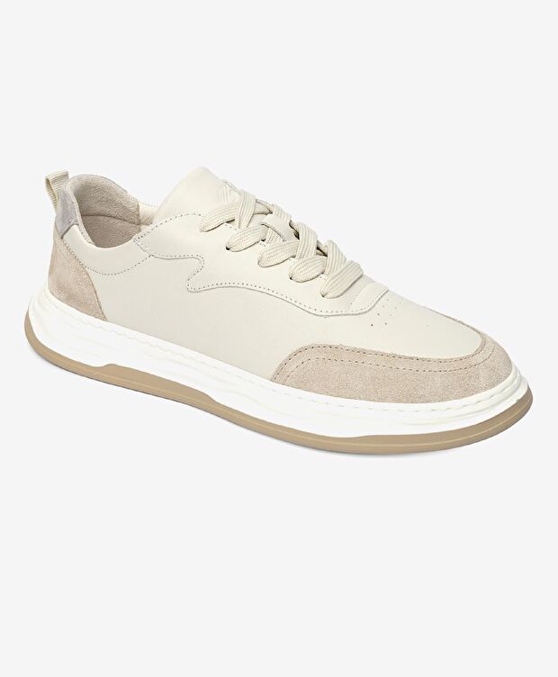 Erkek Açık Vizon Hakiki Deri Sneaker Ayakkabı - 1