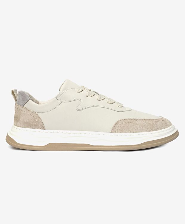 Erkek Açık Vizon Hakiki Deri Sneaker Ayakkabı - 1