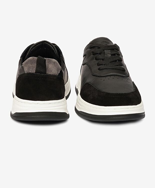 Erkek Siyah Gri Hakiki Deri Sneaker Ayakkabı - 7