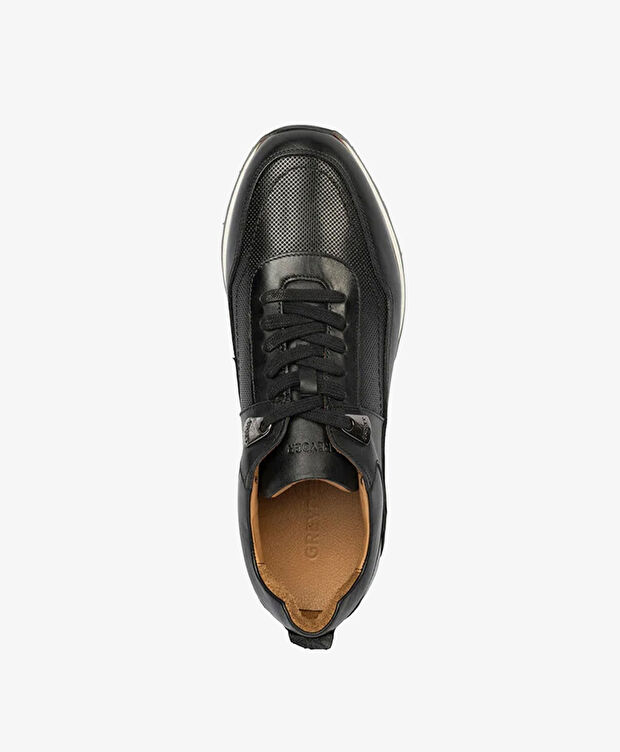Erkek Siyah Hakiki Deri Sneaker  Ayakkabı - 4