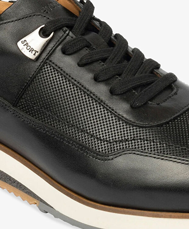 Erkek Siyah Hakiki Deri Sneaker Ayakkabı - 5