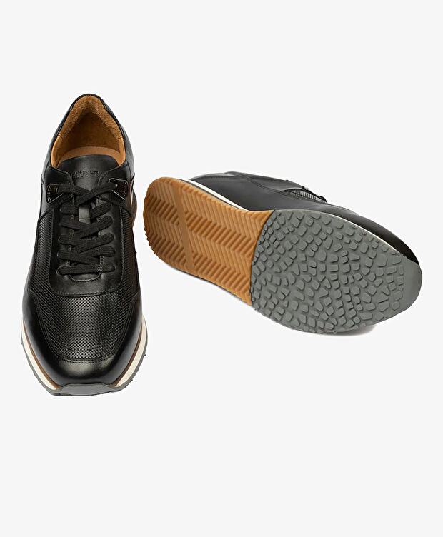 Erkek Siyah Hakiki Deri Sneaker  Ayakkabı - 6
