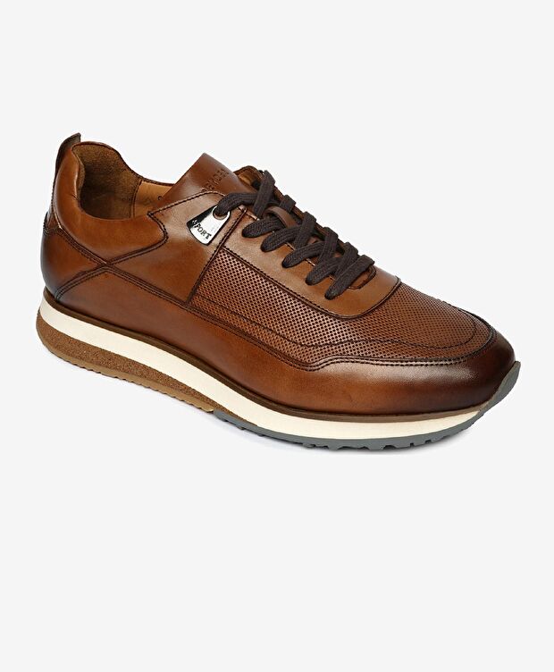Erkek Taba Hakiki Deri Sneaker Ayakkabı - 1