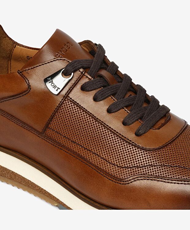 Erkek Taba Hakiki Deri Sneaker Ayakkabı - 5