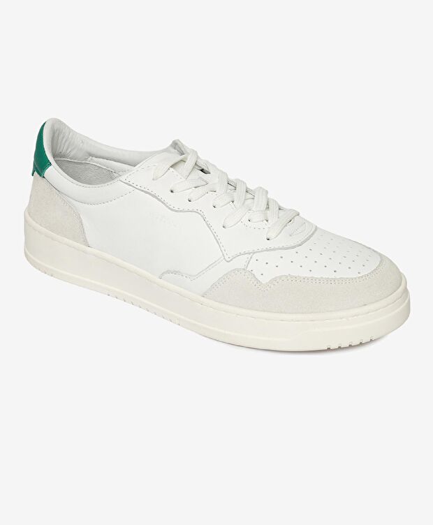Erkek Beyaz Yeşil Hakiki Deri Sneaker Ayakkabı - 1
